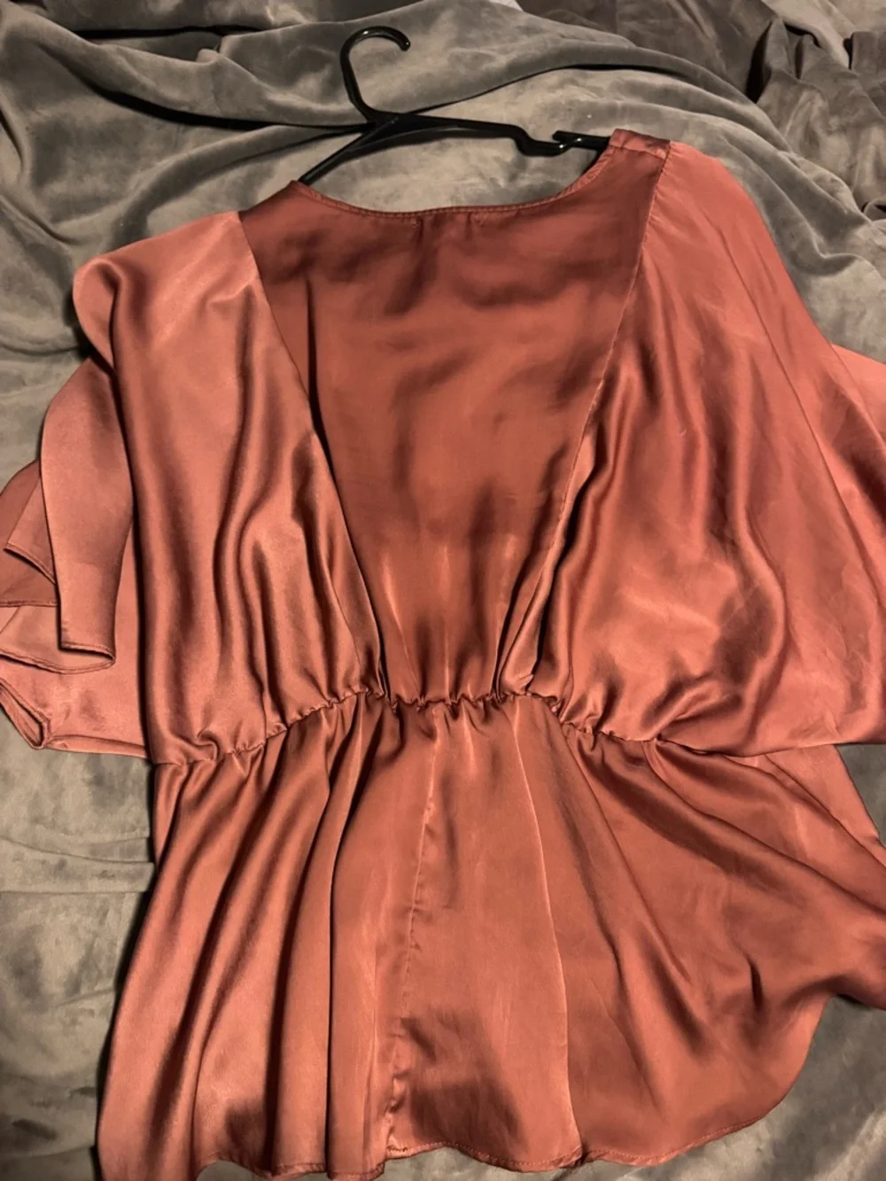 Maurices Satin Peplum Blouse in Rust Brown - Picture 3 of 3